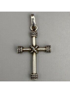 Taxco Mexico Modernist Rope Twist Cross Pendant Signed TL-76 925 Sterling Silver